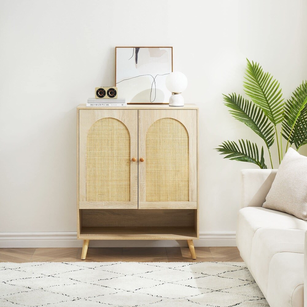 Natural Rattan Decoratedb 2 Doors Sideboard Buffet Cabinet