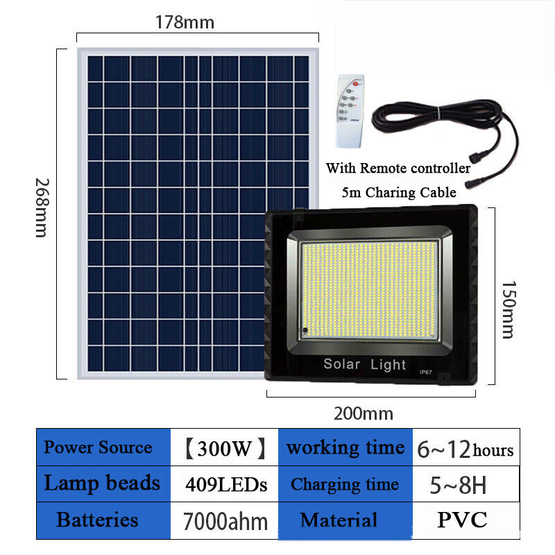 100W Solar Street Light， Outdoor Lamp 3000lm 409 pcs LEDs Parking Lot Lights LED Solar Light PIR Motion Sensor with Remote Control Waterproof for Garden Patio Street Basketball Court