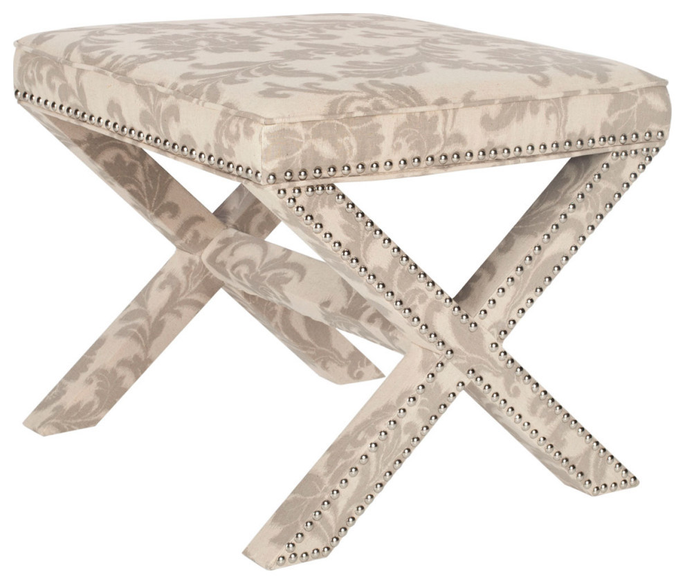 Arnold Ottoman Silver Nail Heads Taupe/ Beige Print   Modern   Footstools And Ottomans   by Virgil Stanis Design  Houzz