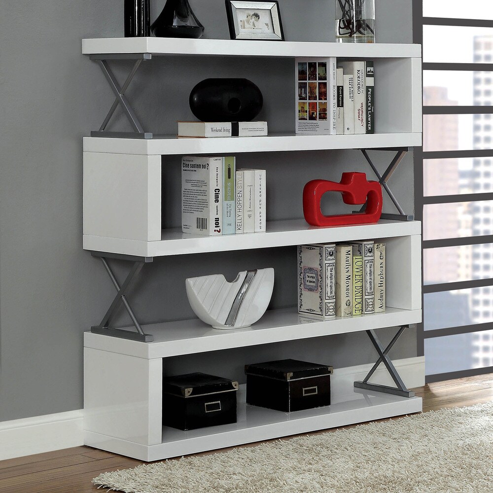 Loop Modern 5 Tier S shaped Bookcase with X shaped Metal by Furniture of America