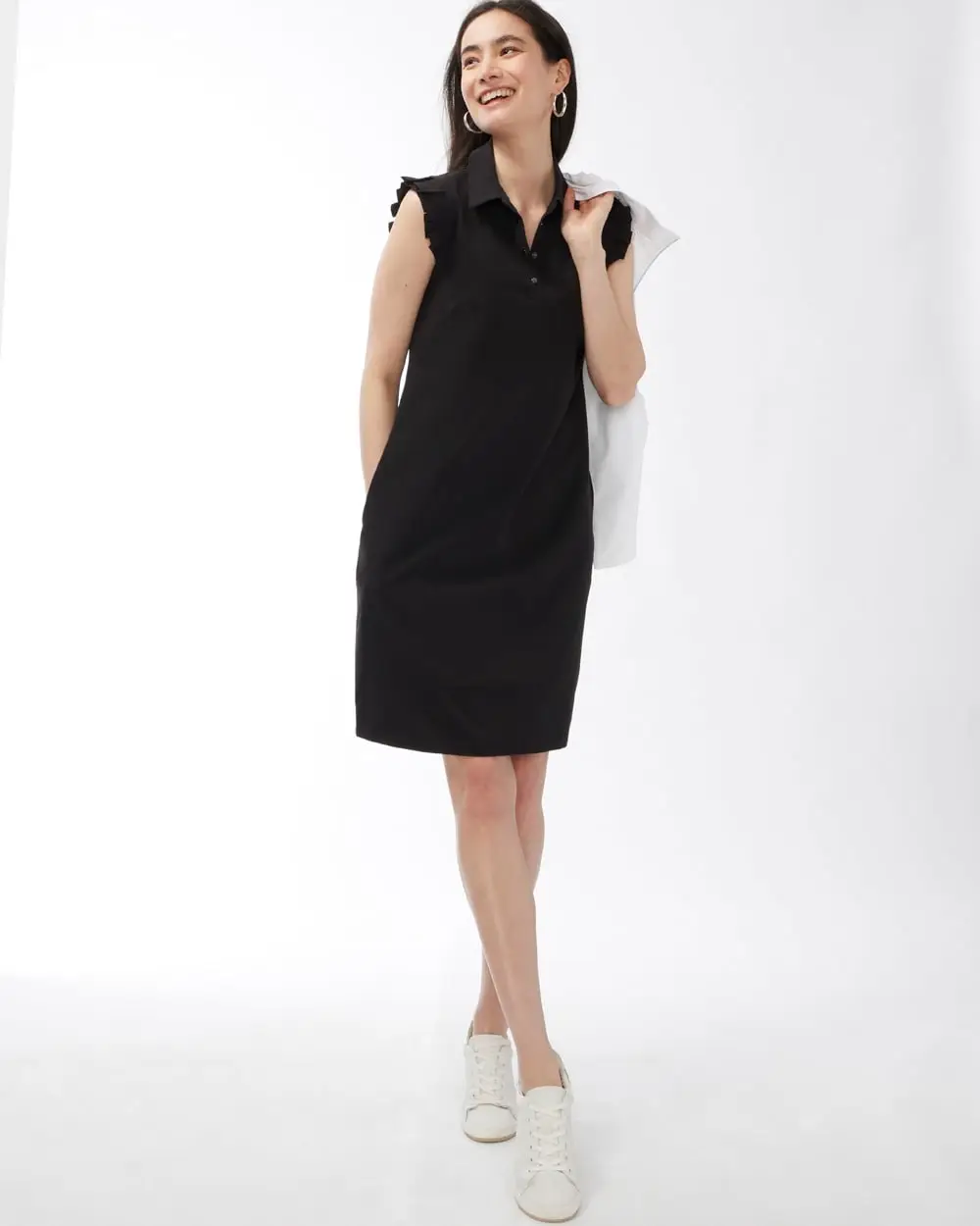 UPF Ruffle Neck Dress Black