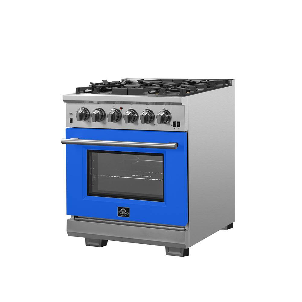 Forno Capriasca 30 in. 4.32 cu. ft. Oven Gas Range with 5 Gas Burners in Stainless Steel with Blue Door FFSGS6260-30BLU