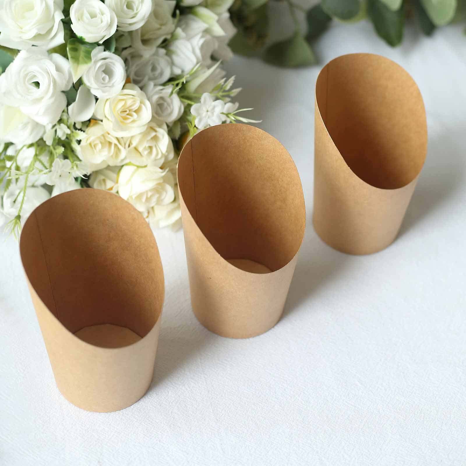 50 Pack Natural Brown Paper Popcorn Box Snack Cups, Disposable Appetizer Cone Cups 14oz