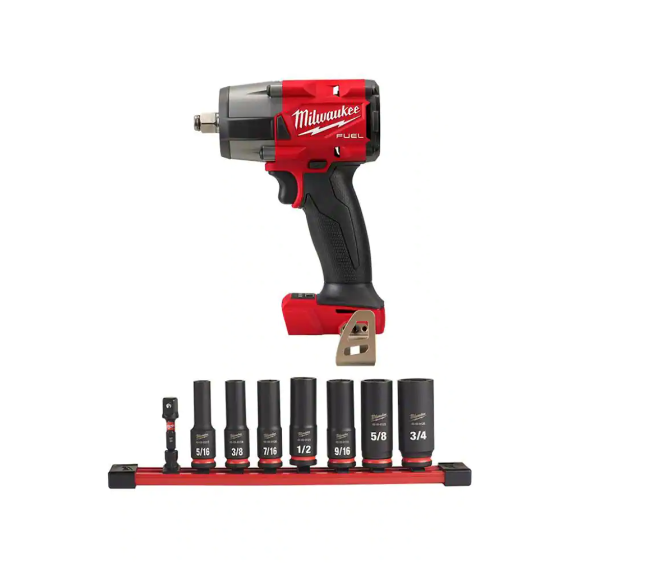 Milwaukee 2962-20-49-66-7024 M18 FUEL GEN-2 18V Lithium-Ion Mid Torque Brushless Cordless 1/2 in. Impact Wrench with Socket Set (8-Piece)