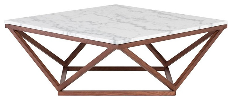 Corrado Coffee Table White Marble Top Walnut Stained Ash   Modern   Coffee Tables   by V.S.D Furniture  Houzz