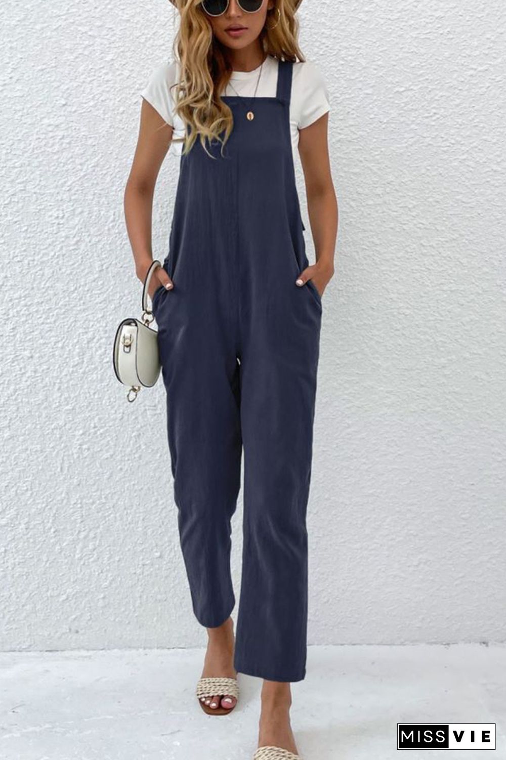 Solid Color Pocket Jumpsuit Wholesale