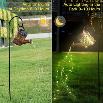 EpicGadget Outdoor Solar Garden Watering Can with Fairy Lights, Outdoor Hanging Lantern for Thanksgiving Christmas Decoration Retro Metal Solar Lights with Hook for Pathway, Landscape, Lawn, Yard