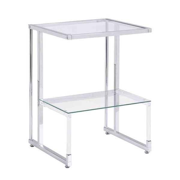 Grondin Contemporary Style 2-Tier End Table Sofa Side Table with Tempered Glass Shelves and Metal Frame