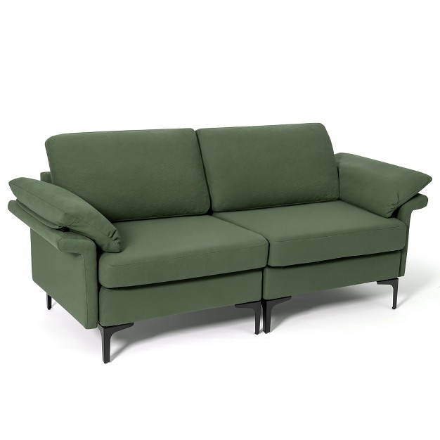 Costway Modern Loveseat Fabric 2 seat Sofa Couch For Small Space W metal Legs Army