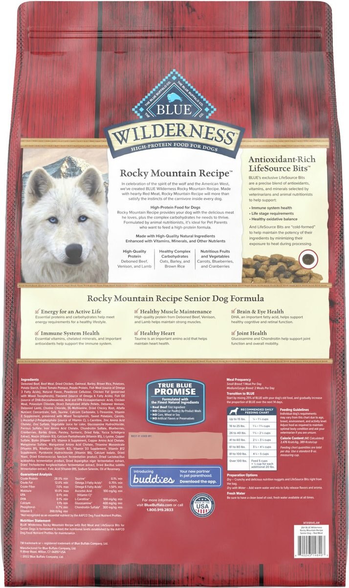 Blue Buffalo Wilderness Red Meat Senior Dry Dog Food， 28-lb bag