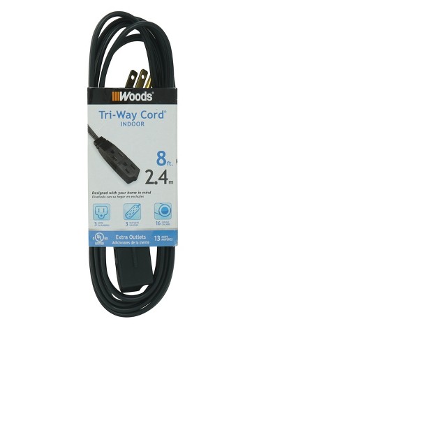 Woods 8 x27 Grounded Extension Cord Black