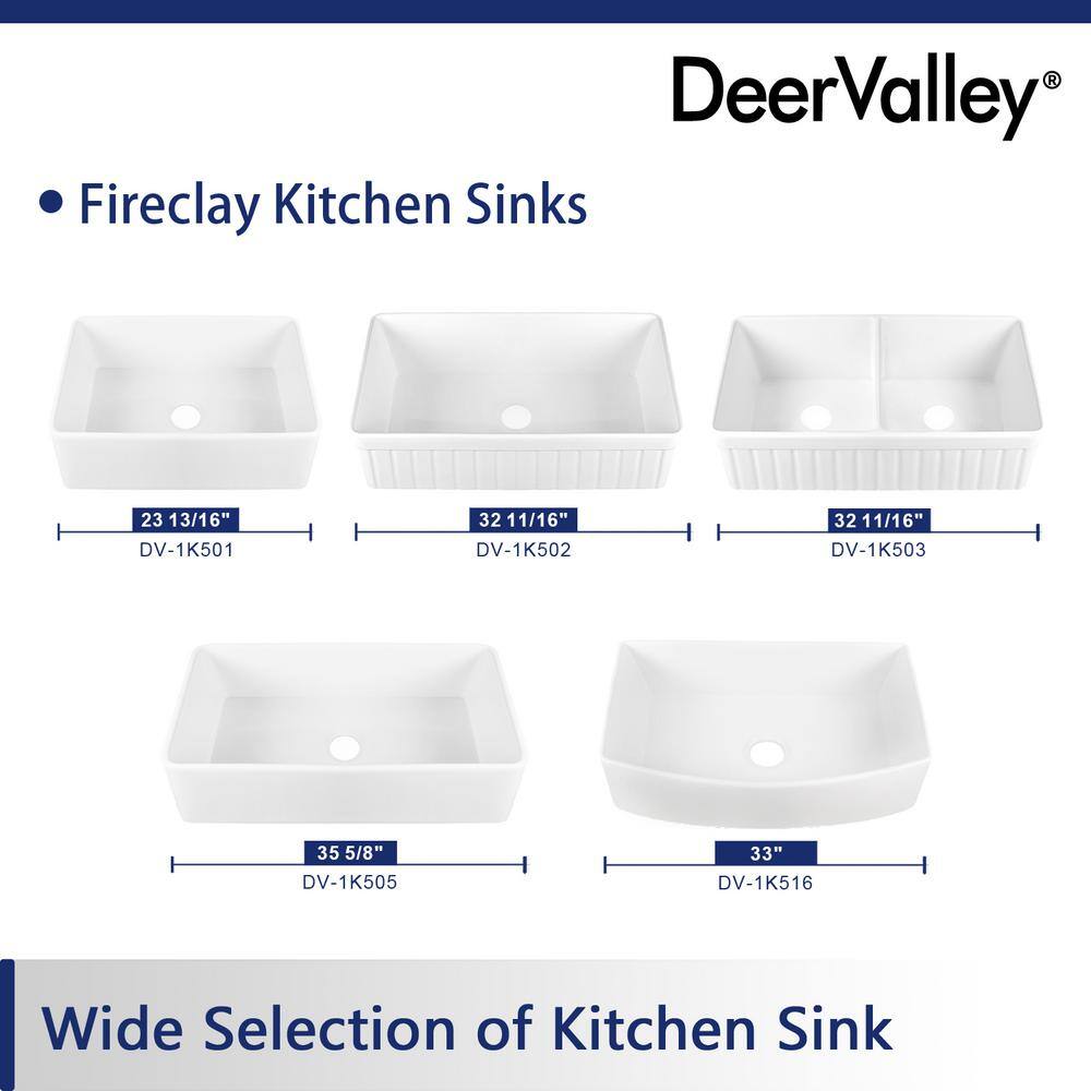 DEERVALLEY Grove Fireclay 33 in. L x 21 in. W Single Bowl Farmhouse Curved Kitchen Sink with Sink Grid and Basket Strainer DV-1K516