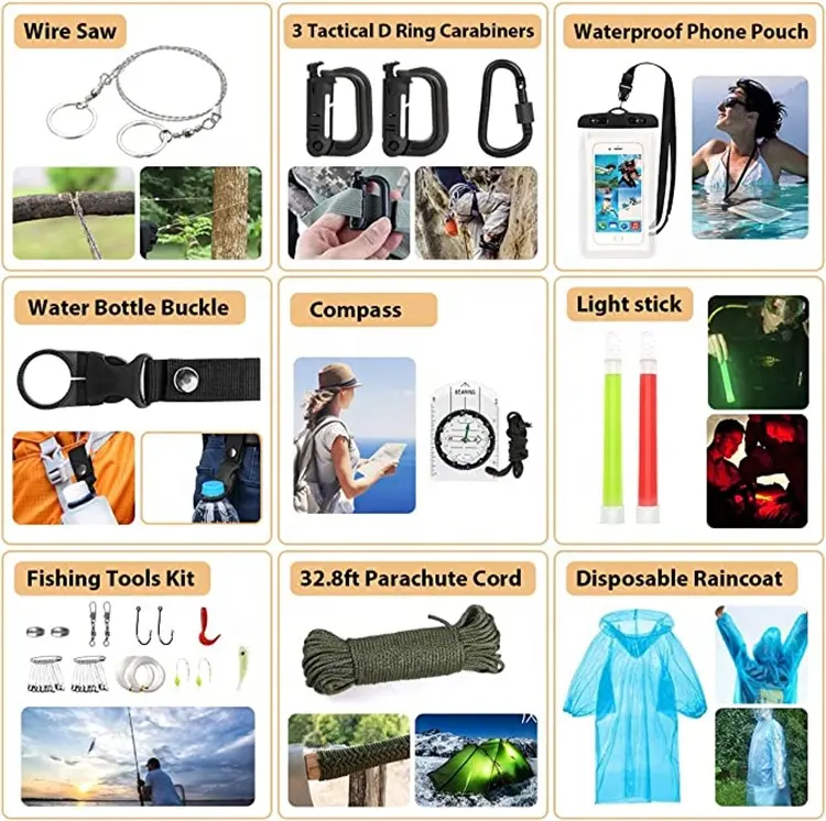 250Pcs Survival Kit First Aid Kit with Emergency Tent Emergency Kit for Earthquake Outdoor Adventure Camping Hiking