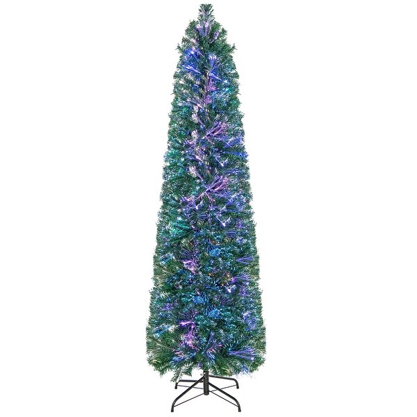 Costway 5/6/7/8 FT PreLit Artificial Xmas Tree with Colorful Fiber