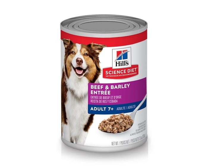 Hills® Science Diet® Adult 7+ Beef and Barley Entrée Canned Dog Food， 13 oz.