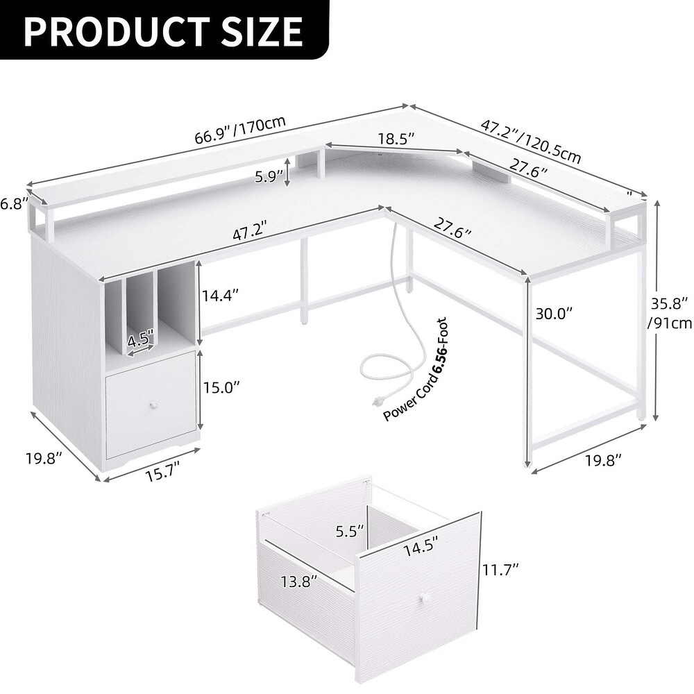 66 inch L Shaped Desk with Shelves and Monitor Stand Home Office Desk