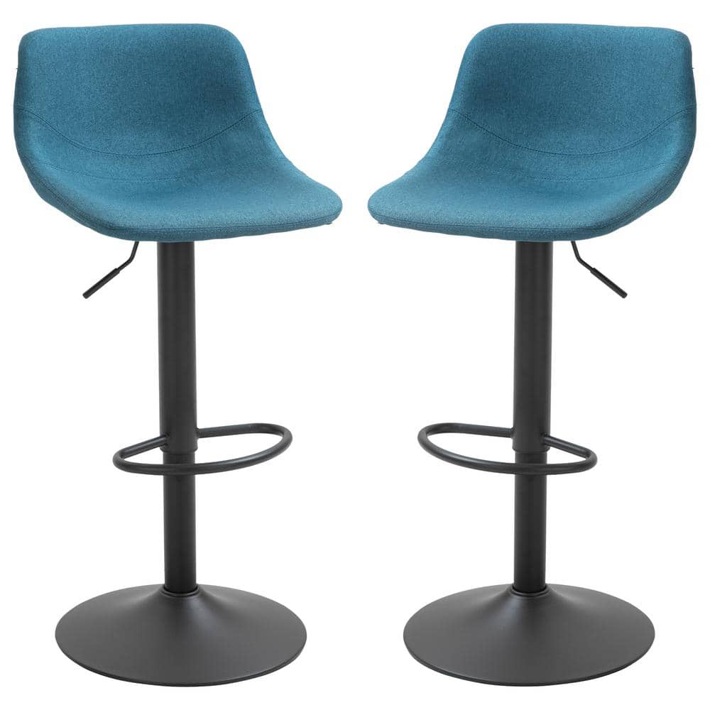 HOMCOM Swivel 42 in. Blue Low Back Metal 32 in. Bar Stool (Set of 2) 835-327V01BU