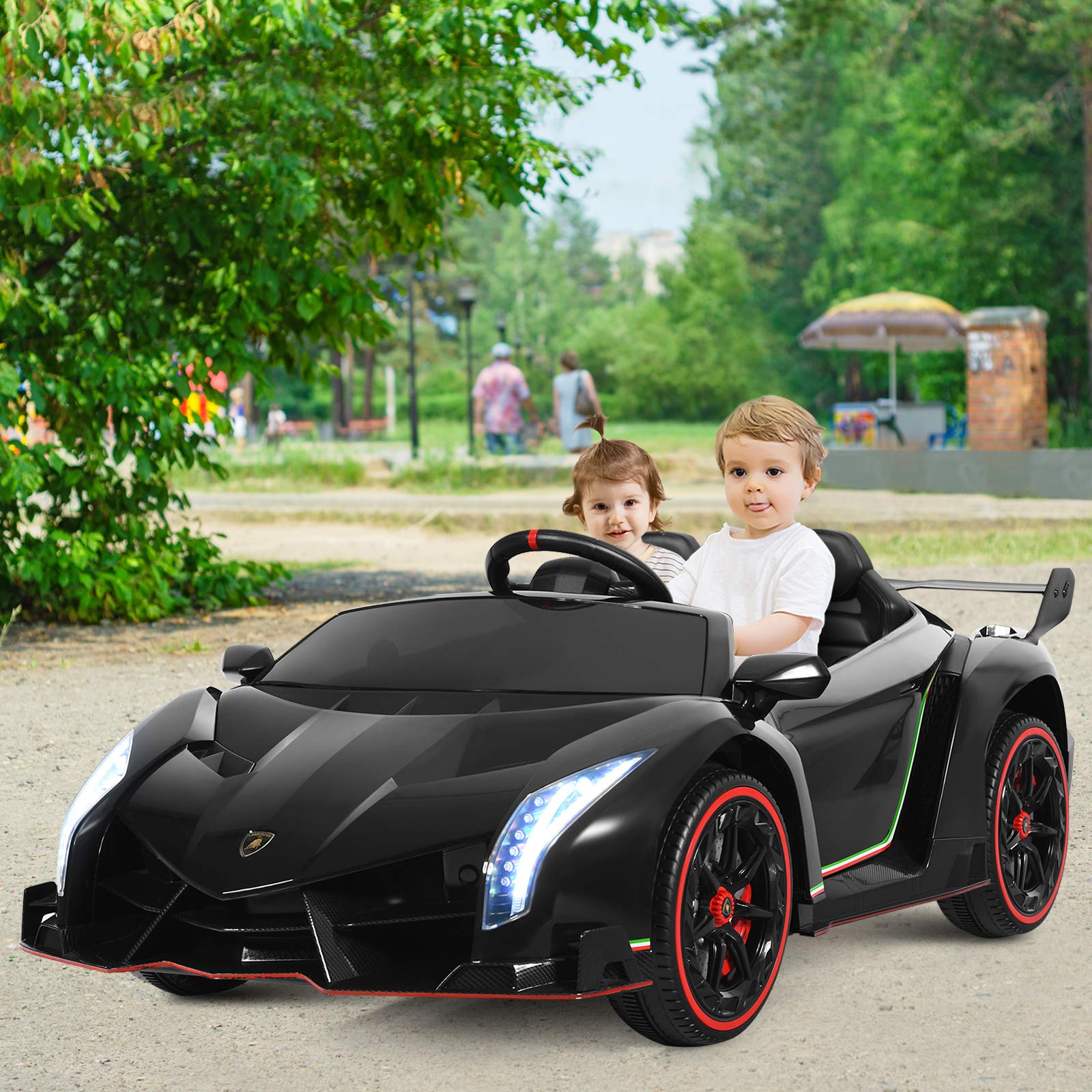 Costzon 2-Seater Ride on Car, Licensed Lamborghini Poison, 12V Battery Powered Car w/ 2.4G Remote Control