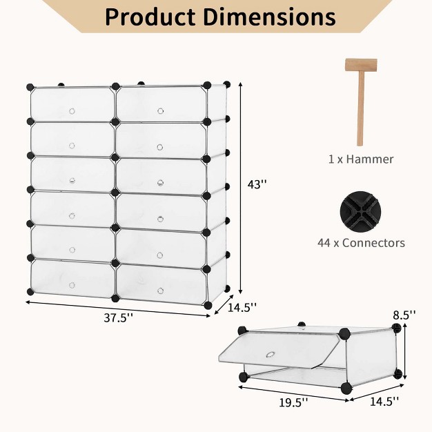 Costway Shoe Rack 12 cube Diy Plastic Shoe Cabinet Multi Use Modular Closet Shelf White