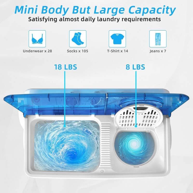 26 LBS 2-in-1 Portable Washing Machine with Drain Pump, Twin Tub Top Load Washer Dryer Combo for RV Dorm