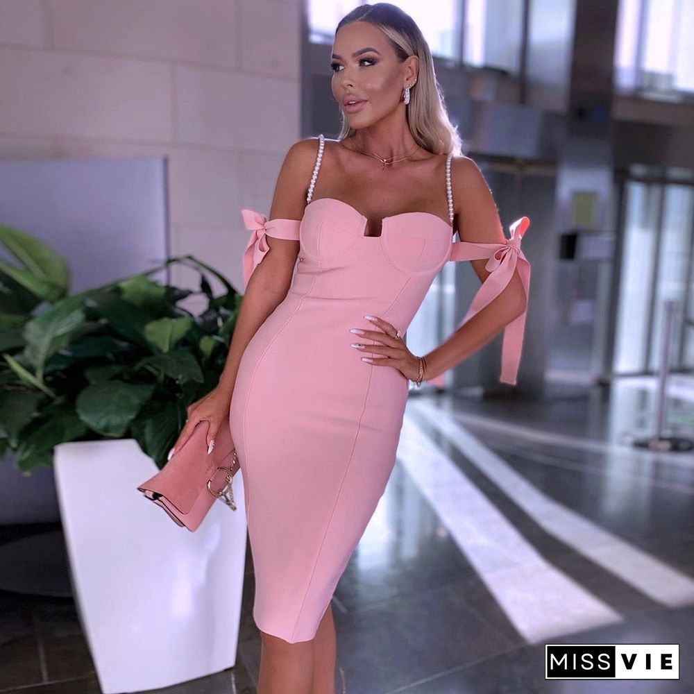 bandage dress for women new arrival pink bodycon dress beaded off shoulder sexy birthday party dress evening club outfits