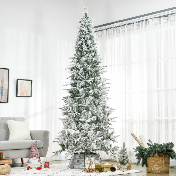 9ft Unlit Snow Flocked Pine Artificial Christmas Tree with Realistic Branches and 1159 Tips