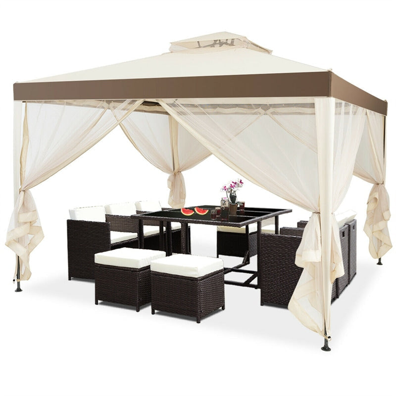 Canada Only - 10 x 10 FT Outdoor Patio Steel Gazebo with Netting & 2-Tier Vented Roof