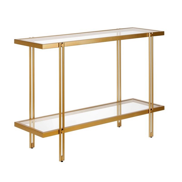 Modern Rectangular Metal Console Table In Brass Accent Finish Henn amp hart