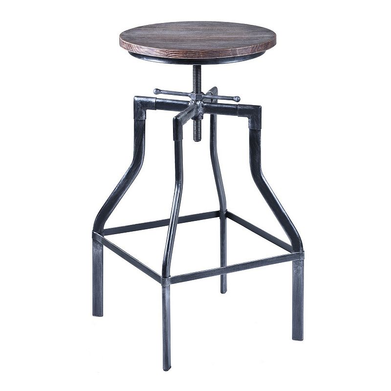 Round Wood Top Adjustable Barstool with Sculpted Metal Legs， Gray