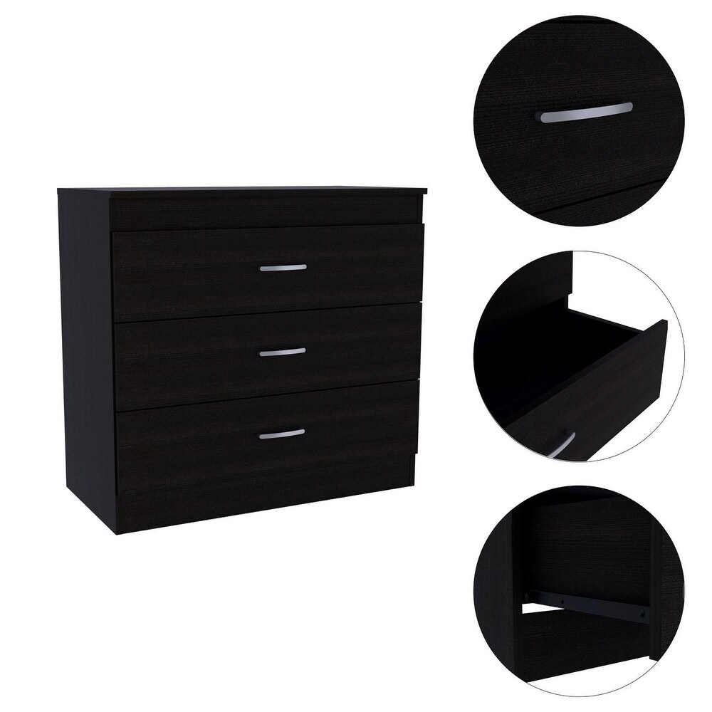 Wooden 3 Drawer Dresser Metal Hardware Superior Top Black