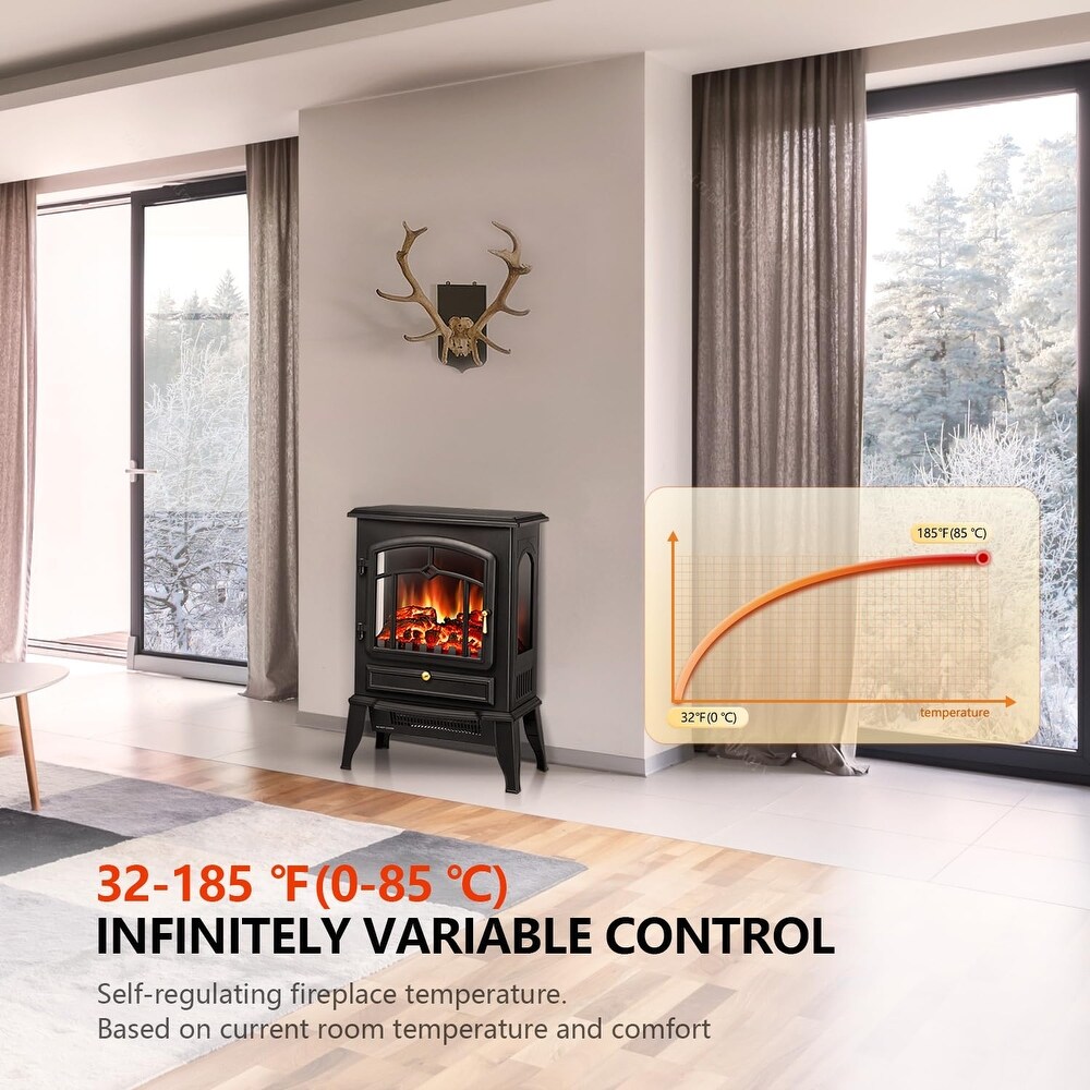 Electric Fireplace Stove Heater with Thermostat Control  15\