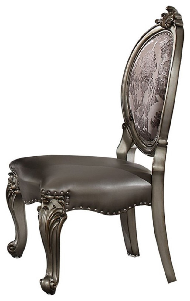 ACME Versailles Dining Side Chair in Silver PU and Antique Platinum (Set of 2)   Victorian   Dining Chairs   by Homesquare  Houzz