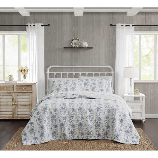 The Farmhouse By Rachel Ashwell British Rose Quilt Bedding Set White blue