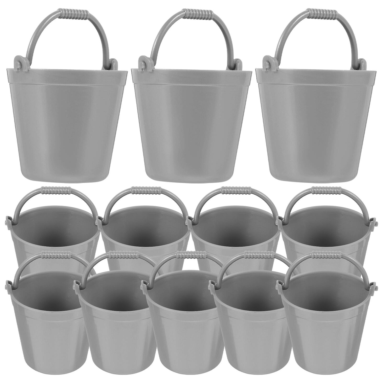 12pcs Plastic Bucket Model Miniature Water Bucket Mini House Water Barrel Decoration