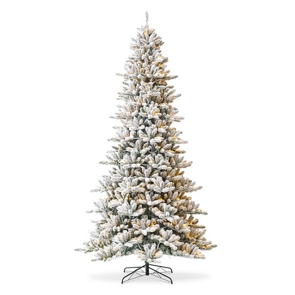 Glitzhome 10Ft PreLit Deluxe Artificial Flocked Fir Christmas Tree