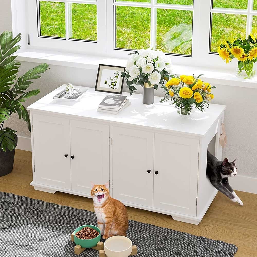 Cat Litter Box Enclosure for 2 Cats， Modern Indoor Cat Washroom Bench