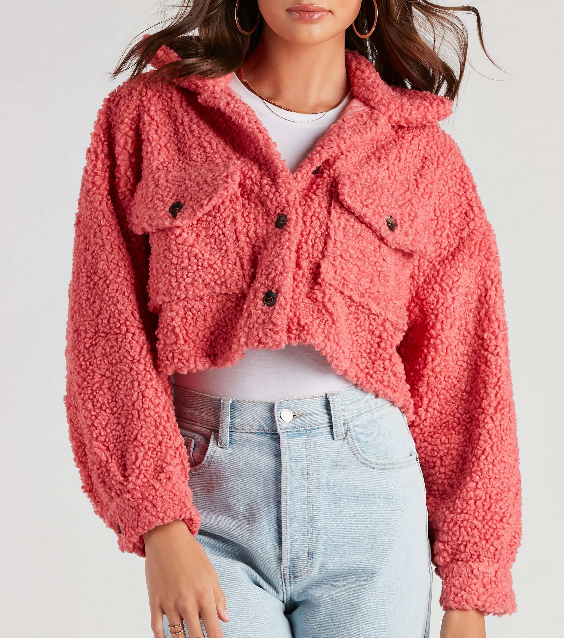 Teddy Bear Faux Sherpa Crop Jacket