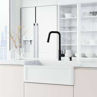 VIGO Hart Angular Single Handle Pull-Down Spout Kitchen Faucet Set with Soap Dispenser in Matte Black VG02036MBK2