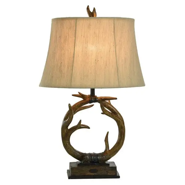 StyleCraft Dalton Dark Brown Table Lamp - Beige Hardback Fabric Shade