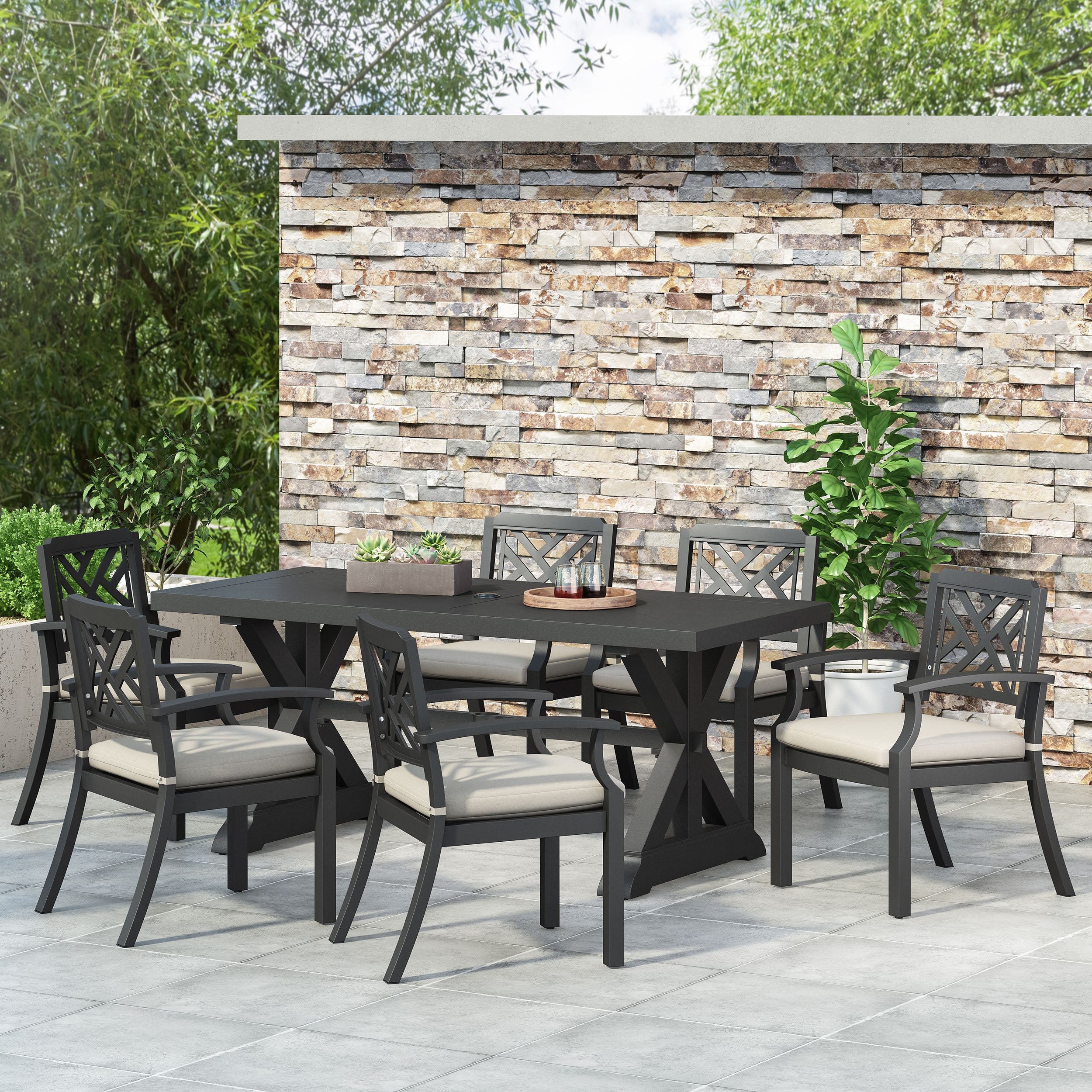 Arlene Waterford Outdoor Aluminum 7 Piece Dining Set