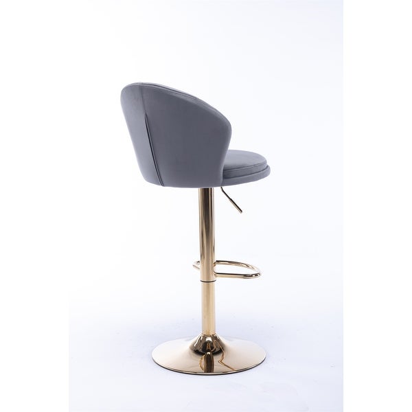 Velvet Bar Stools with Chrome Footrest and Golden Leg (Set of 2)