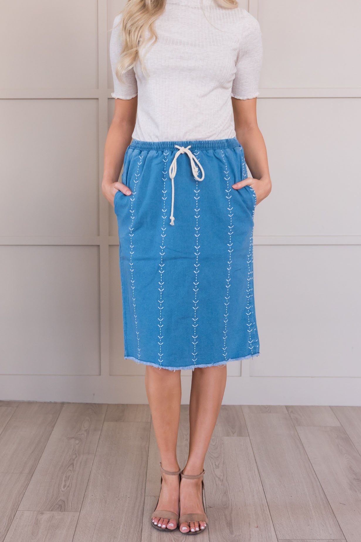 Just Be You Embroidered Jean Skirt