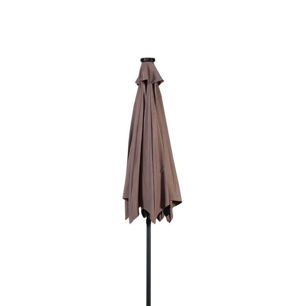 WELLFOR 9 ft Steel Market Solar Tilt Patio Umbrella with Crank and LED Lights in Tan