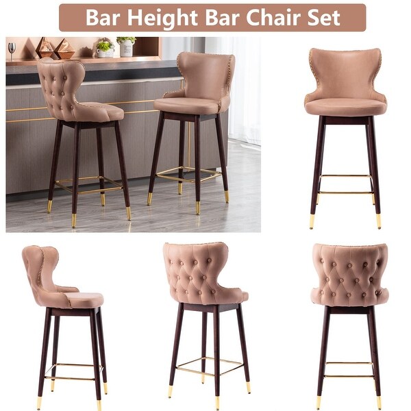 29.5 Inch Bar Height Bar Stools Set of 2， Bar Chair with Wingback and Footrest， Counter Stool with Nailhead Trim - as picture