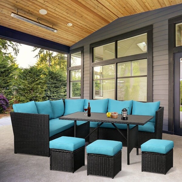 AECOJOY 7 Pieces Patio Furniture Set Outdoor Sectional Sofa Rattan Conversation Set