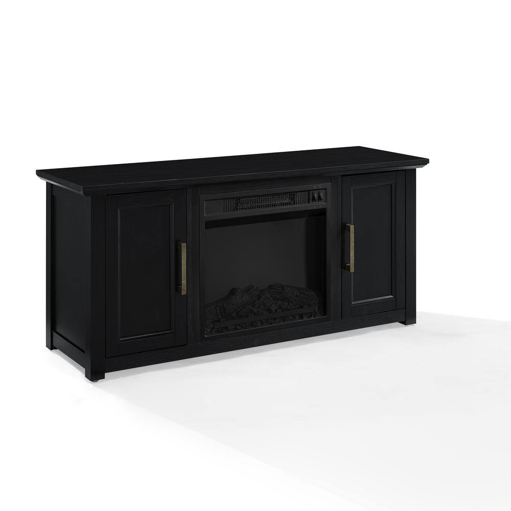 CROSLEY FURNITURE Camden Black 48 in. Low Profile TV Stand with Fireplace Fits 50 in. TV with Cable Management KF100548BK