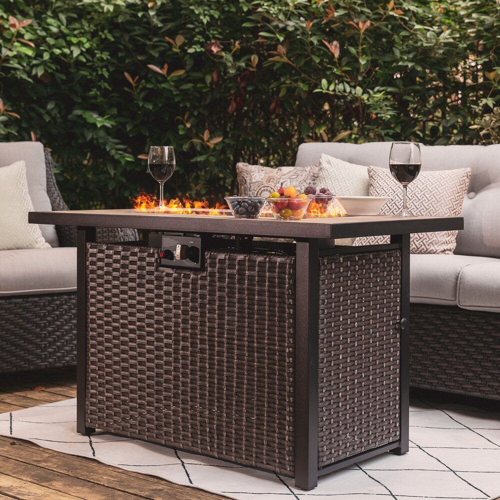 43 Inch Wicker Outdoor Firepit Table