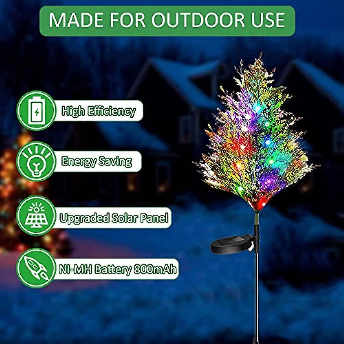 2pcs Led Solar Garden Christmas Tree Stake Lights Outdoor Waterproof  Dual Mode Solar Powered Christmas Decorations Lights For Yard Patio Lawn Pathway