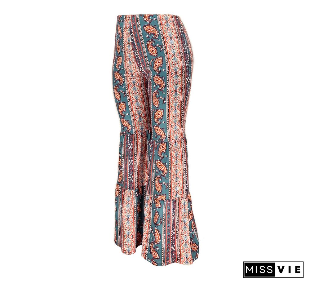 Boho Paisley Printed Plus Size Flare Pants