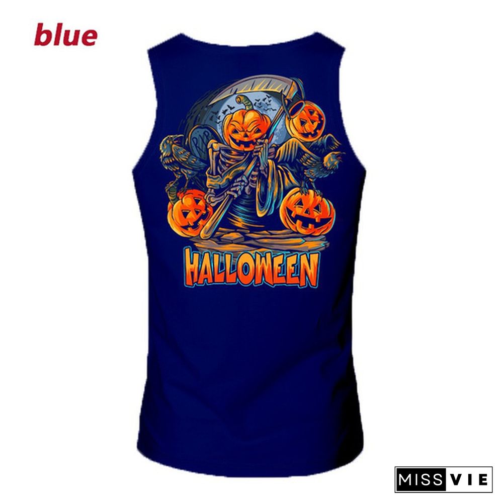 Halloween Unisex Vest-Love Halloween Shirt-Fun Halloween Shirt-Pumpkin Halloween Shirt-Halloween Vest-Orange Halloween Short Sleeve Crew Neck Vest